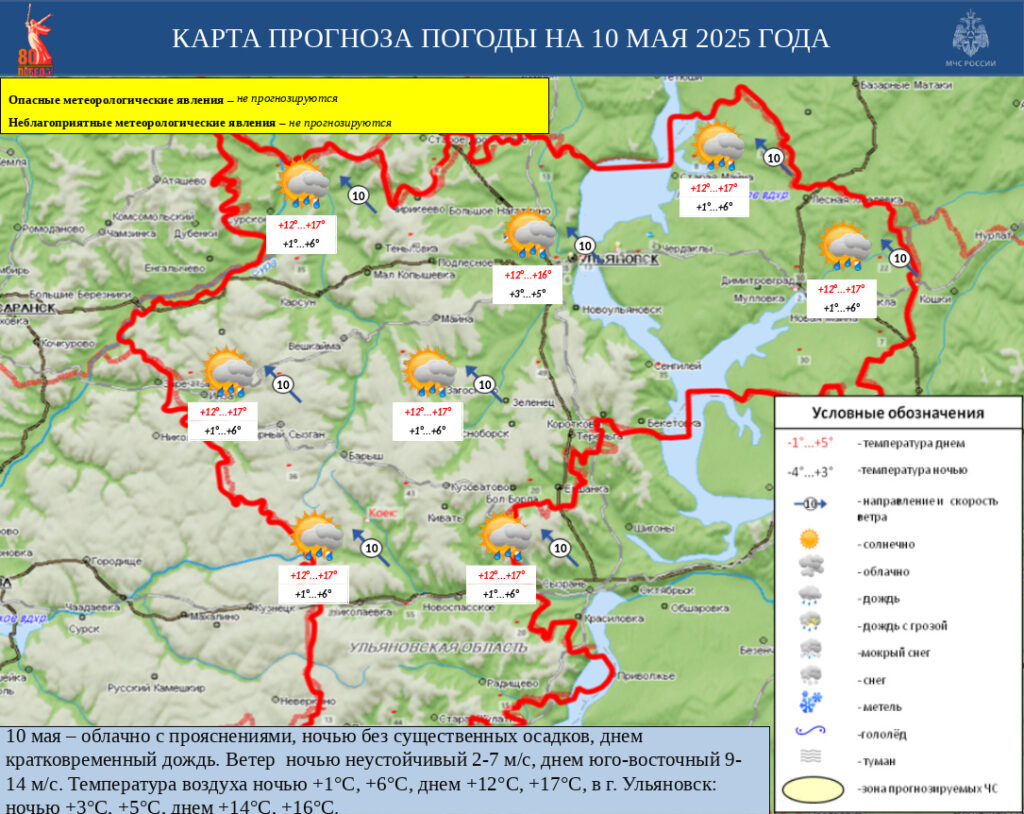 Прогноз погоды в Ульяновской области на 10 мая: кратковременный дождь и потепление