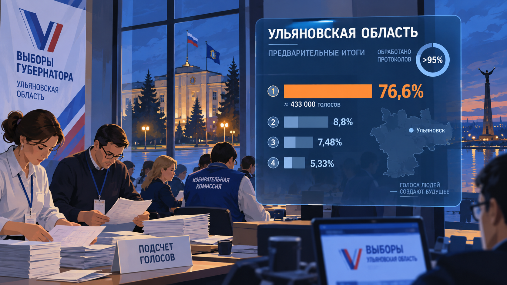 Предварительные итоги выборов в Ульяновской области: лидер губернаторской гонки набрал более 76% голосов