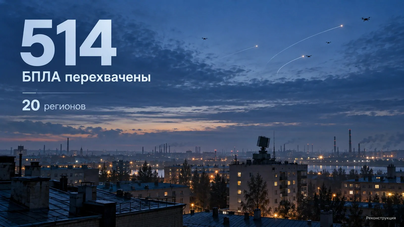 Массированный налет беспилотников: дежурные силы ПВО уничтожили 514 воздушных целей над регионами России