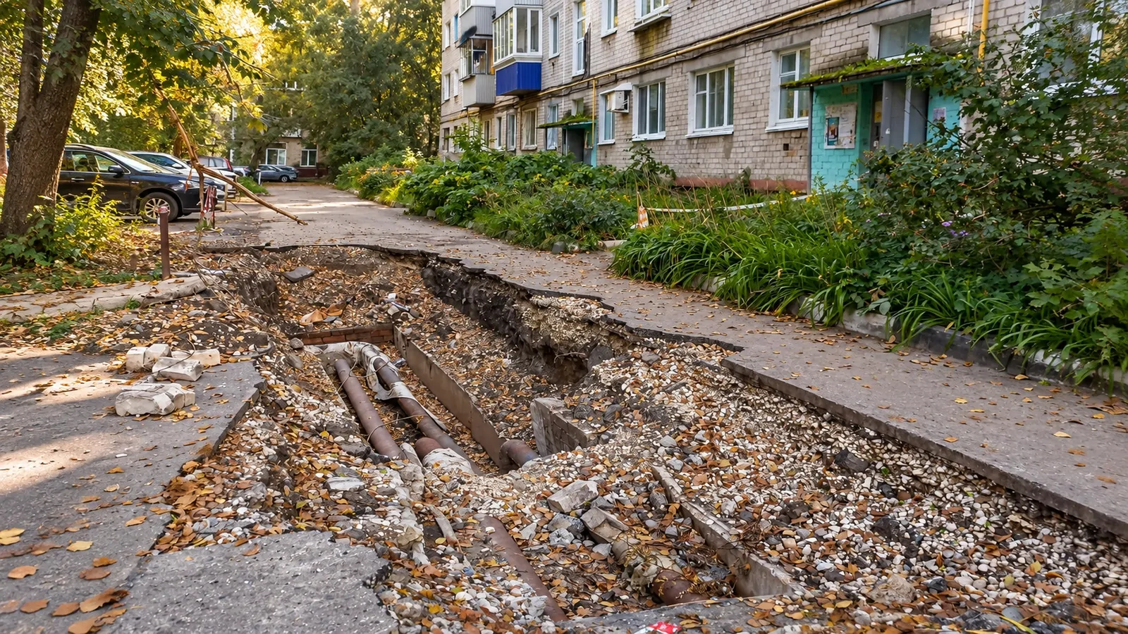 Неогороженная яма во дворе дома на улице Терешковой месяцами создает угрозу для жителей