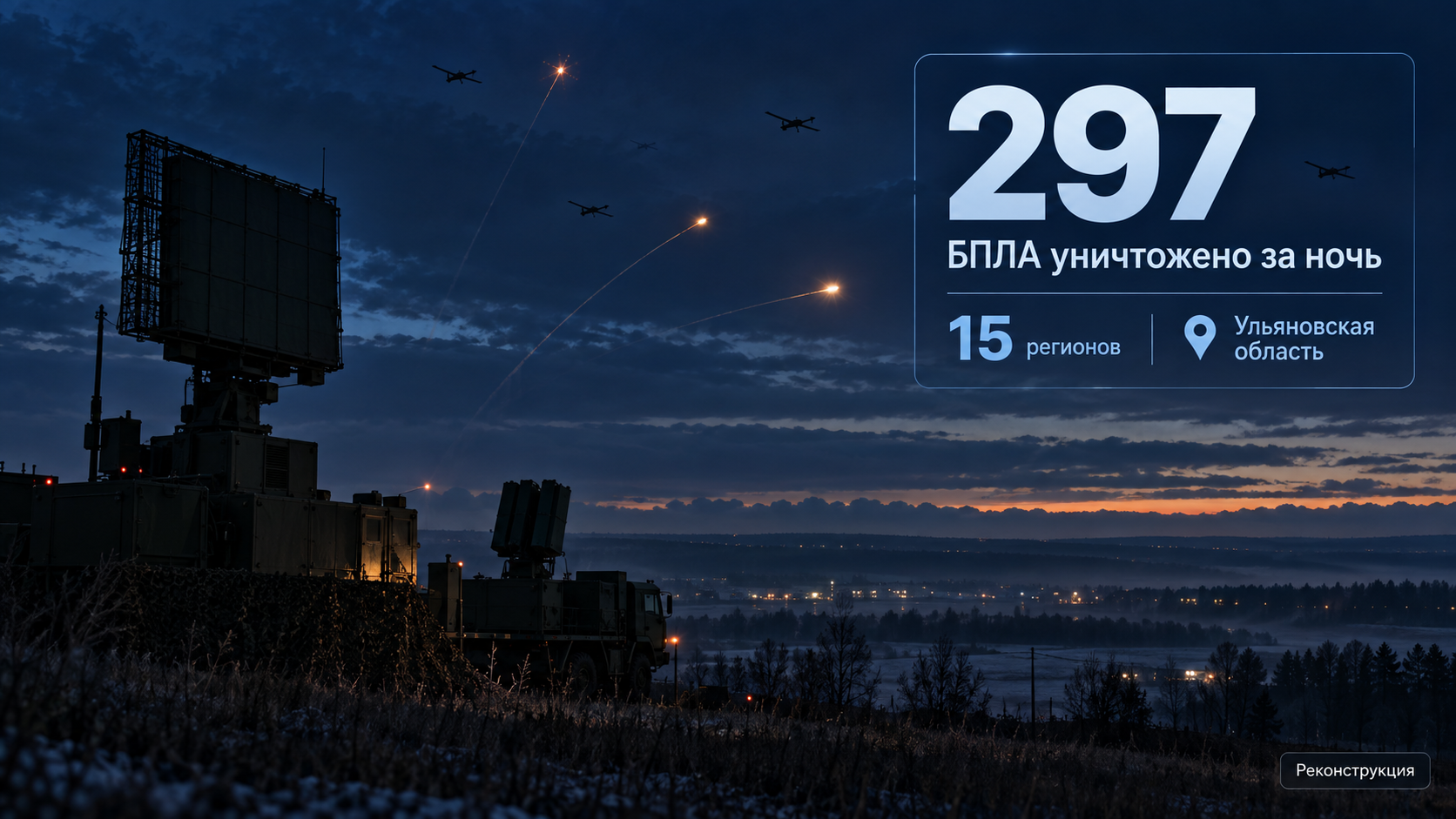Средства ПВО за ночь уничтожили 297 беспилотников над 15 регионами, включая Ульяновскую область